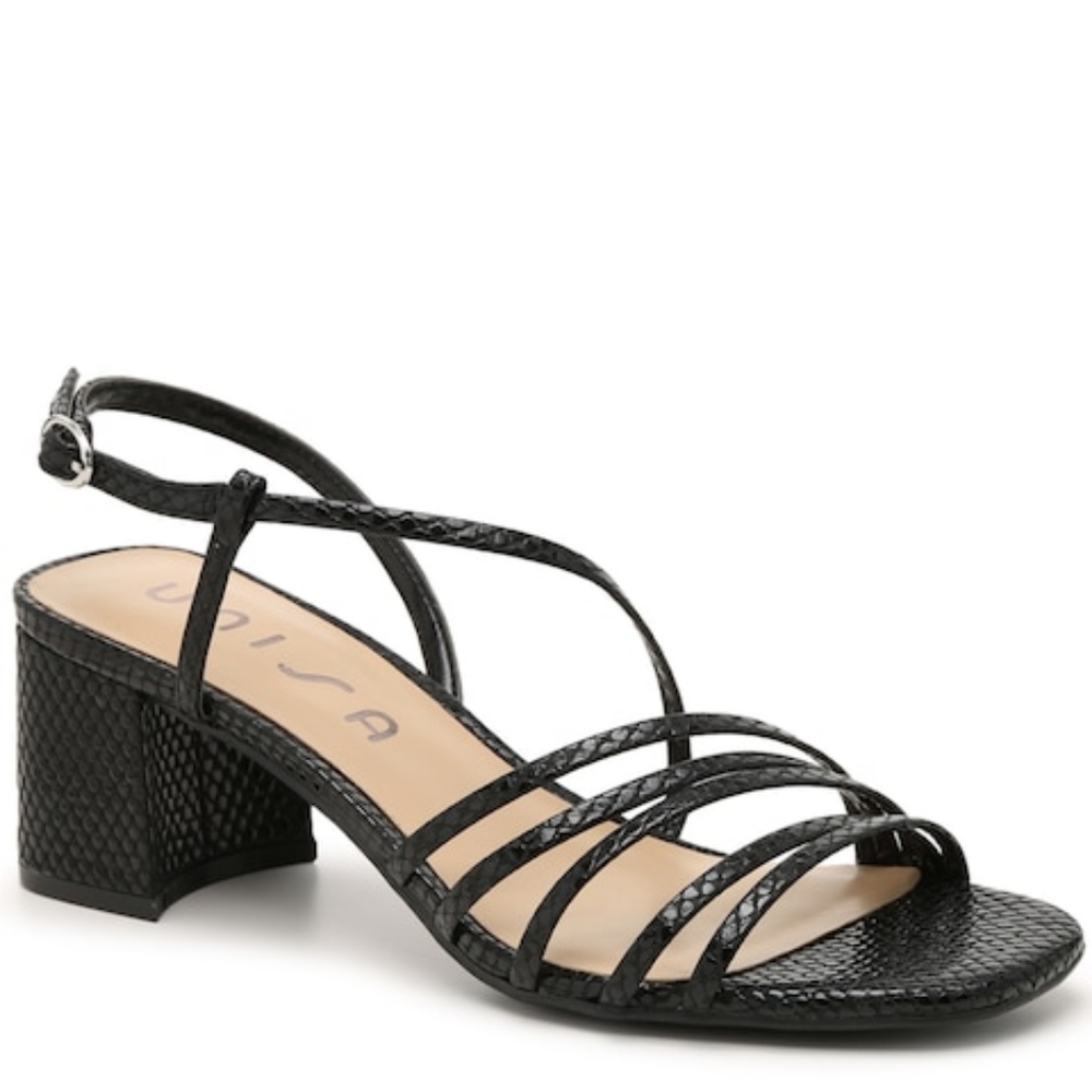 Unisa Kindal Strappy Patent Vegan Reptile Faux Leather Block Heel Size 7